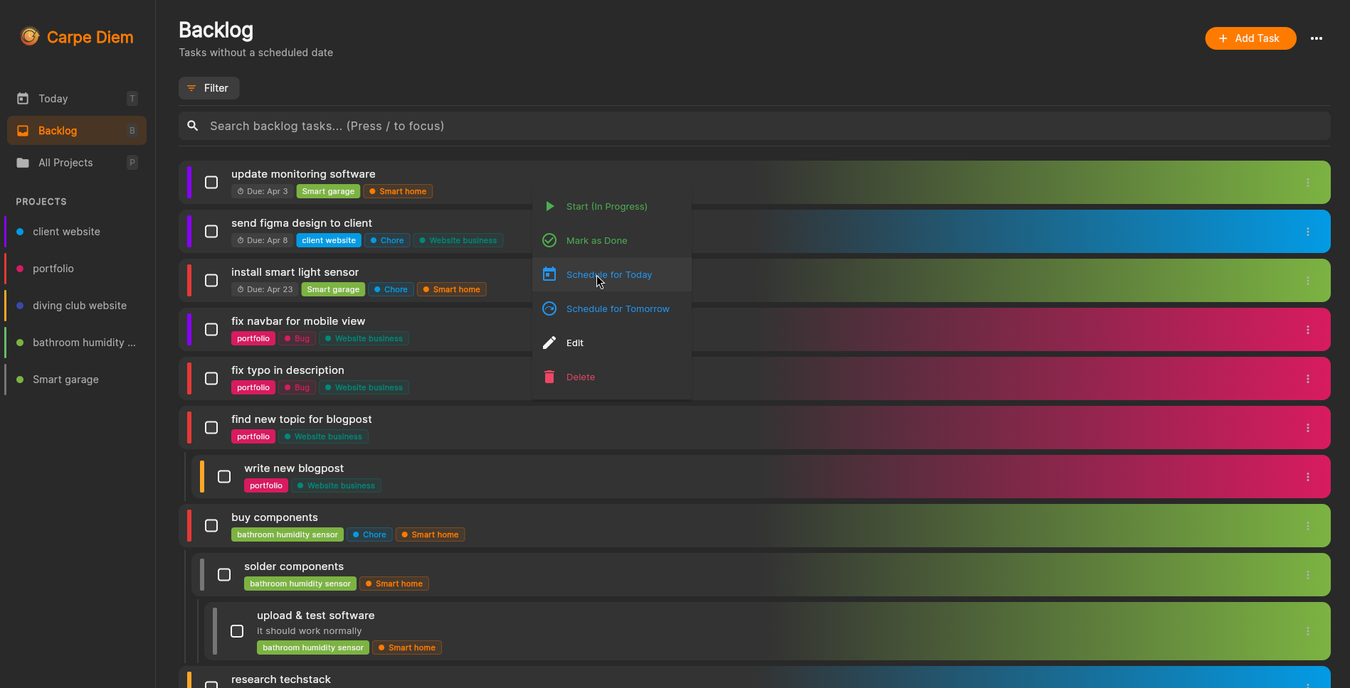 Carpe Diem voorbeeld