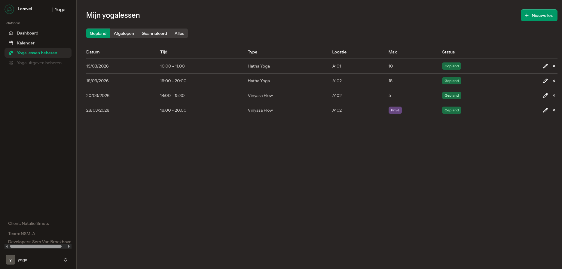Yoga Management page